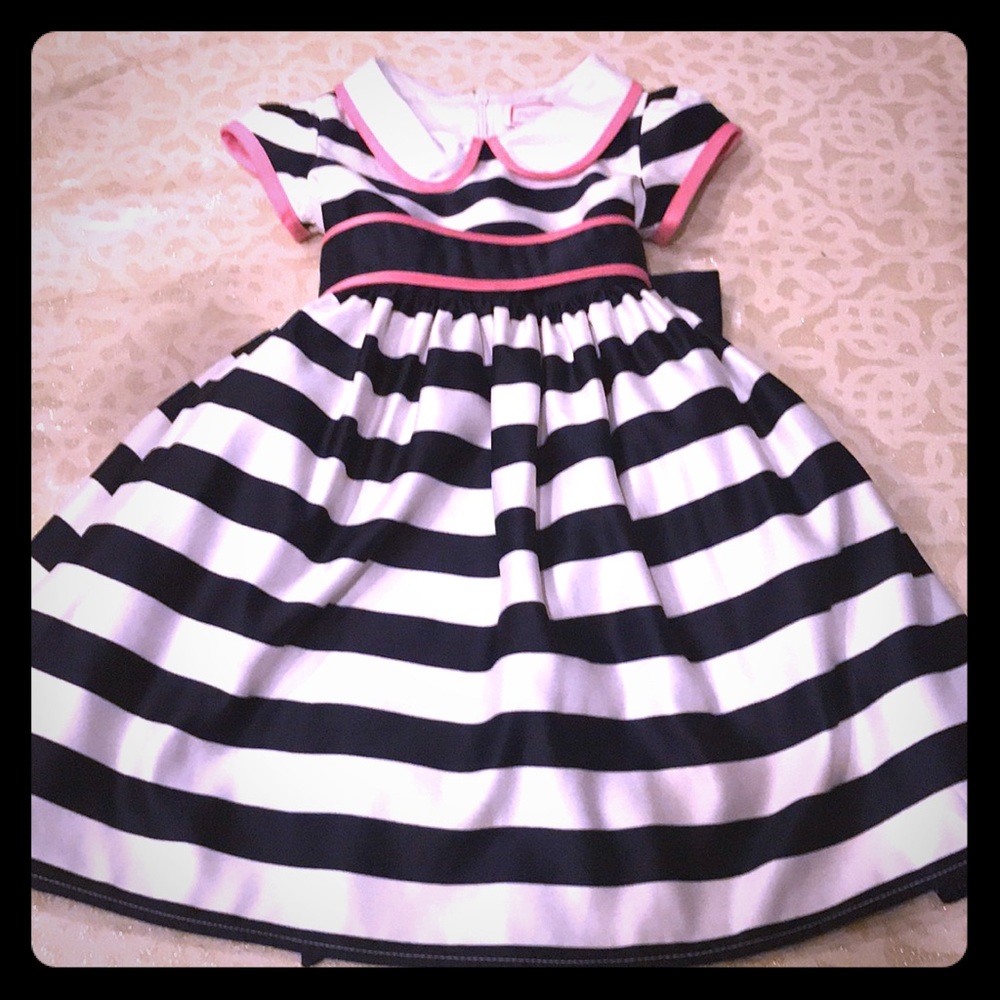 Sugar Plum Navy Blue & White Dress w/ Pink Trim